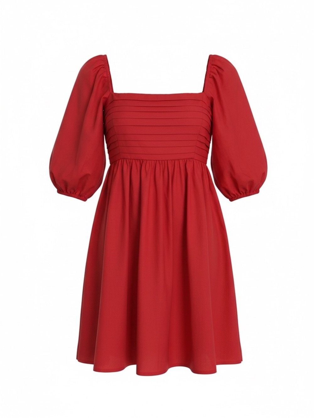 Red Square-Neck Puff Sleeve Dress by A&F